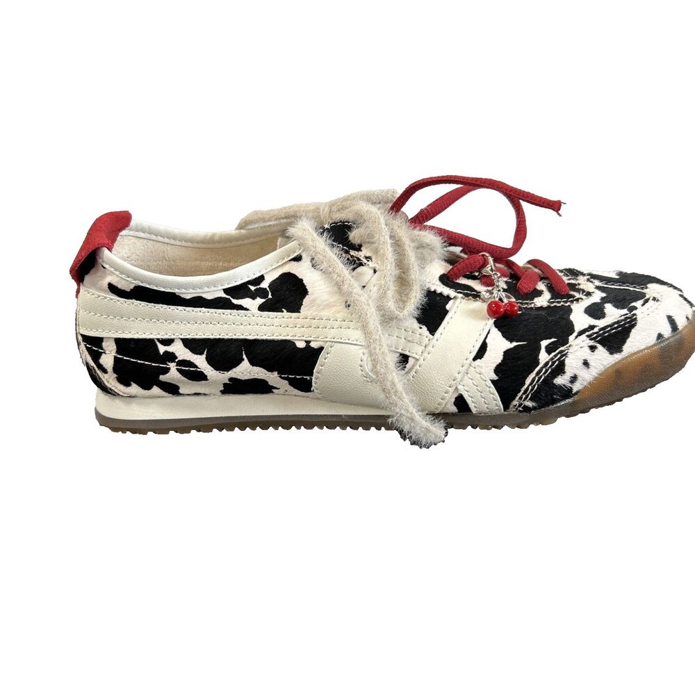 Cow Print Genuine Leather Sneakers Women Size 10 Rare Western Streetwear NEW